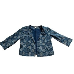 Eileen Fisher hand printed  indigo organic cotton jacket size womens large
